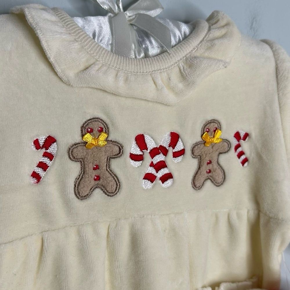 Vintage 2004 Christmas Gingerbread Velour Baby 1 Piece & Stocking Size 0-3M NEW - Picture 3 of 11